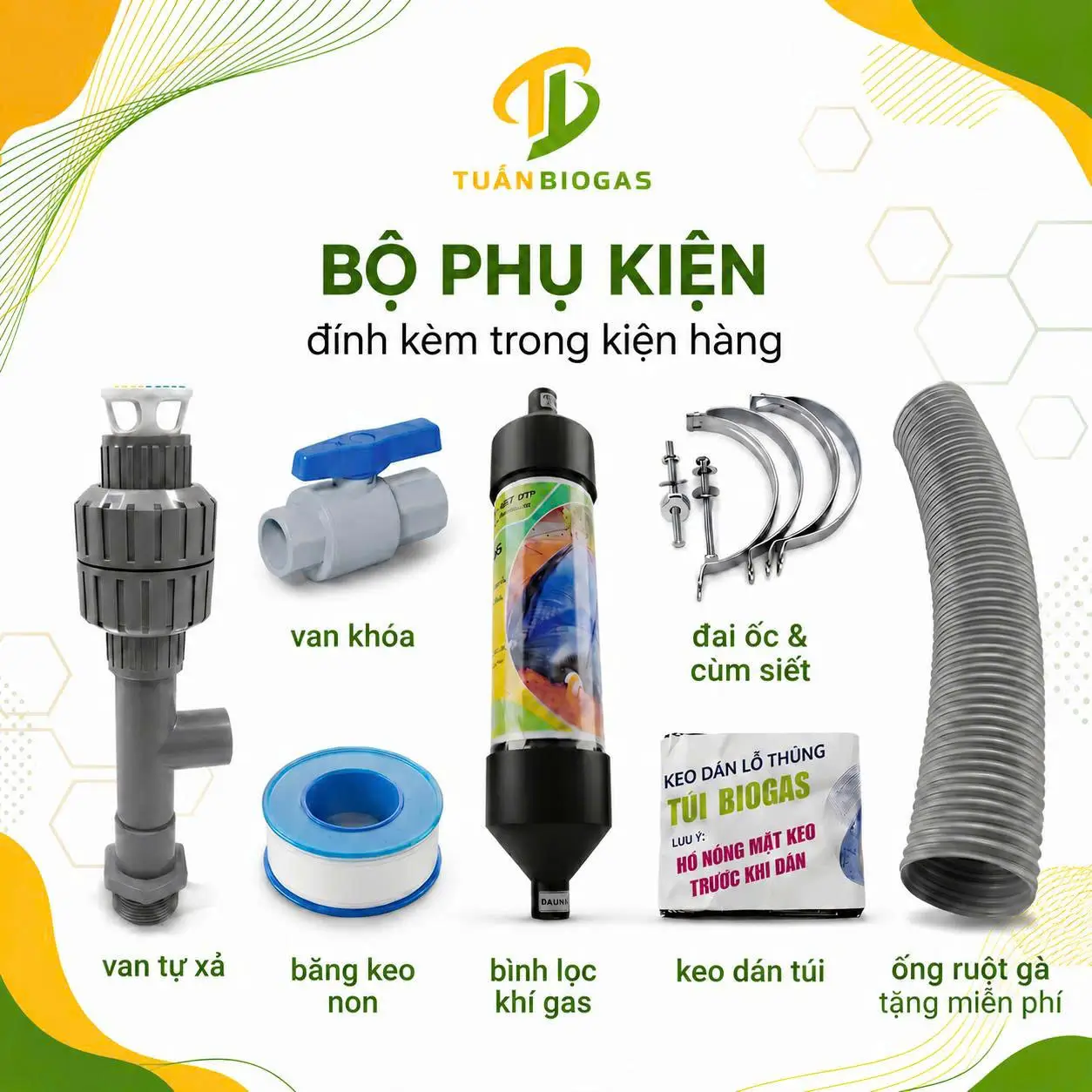 Túi phụ kiện độc quyền được tặng kèm tại lỗ thu khí túi biogas