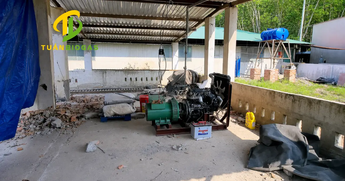 Máy phát điện nhỏ chạy bằng khí biogas từ túi trang trại