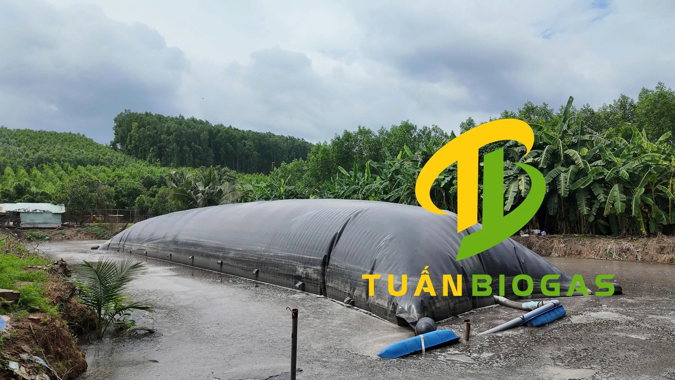 Túi biogas 50 khối lắp nổi dưới ao với kích thước tùy chỉnh theo mực nước